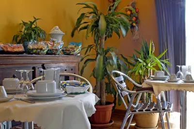 a dining room with two tables and a plant at Sky Sleeping in Palermo