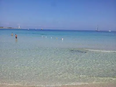 a group of people in the water at the beach at ilgiardinodellanonna in Castelluzzo