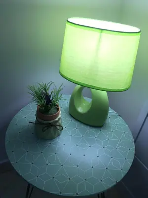 a lamp on a table with a potted plant on it at Ai Carrettieri della Cattedrale in Palermo