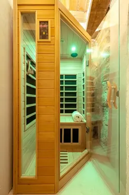 a shower with a glass door in a bathroom at Locanda Sette Fate SPA e Solarium in Palermo