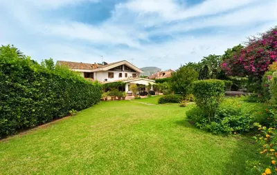 a yard with a house and some bushes at Bouganville Home Mondello in Mondello