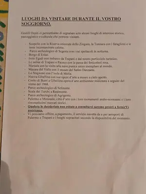 a page of a document in a book at Il Sole di Sicilia in Castellammare del Golfo