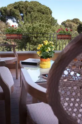 a table with a vase of flowers on a balcony at Hotel Giardino Inglese in Palermo