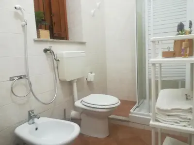 a bathroom with a toilet and a shower and a sink at La casetta alla Vucciria in Palermo