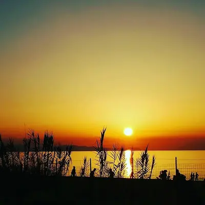 a sunset over a body of water with a fence at Casa del Sale, a 50 m dalla spiaggia in Lascari