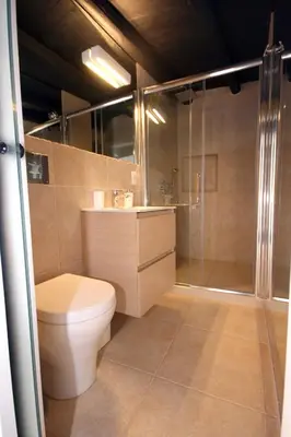 a bathroom with a toilet and a shower at La Vecchia Stalla in Palermo