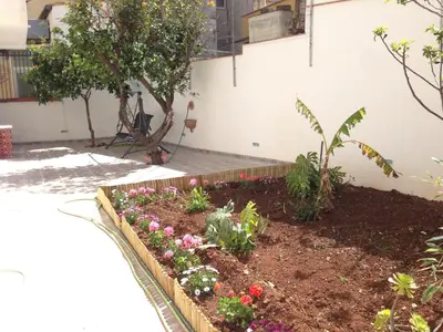 a garden with flowers and plants in front of a building at Stardust Home in Palermo