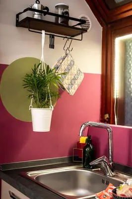 a kitchen sink with a potted plant on a wall at Tetide Home in Palermo