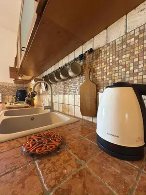 a toaster sitting on a kitchen counter next to a sink at Azienda Agrituristica Baglio Carta in Balestrate