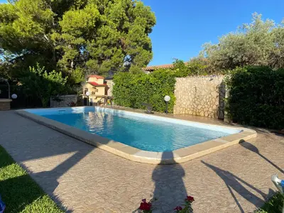a swimming pool in the yard of a house at Villino Giulia in Altavilla Milicia