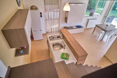 an overhead view of a kitchen with a stove at Villa Sicilia in Lascari