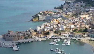 an aerial view of a harbor with boats in the water at EXCLUSIVE HOME in Castellammare del Golfo
