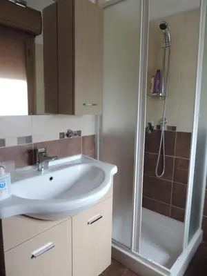 a bathroom with a sink and a shower at Bed and Breakfast Il Girasole in Mondello