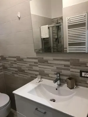 a bathroom with a sink and a toilet and a mirror at STABILE139 in Palermo