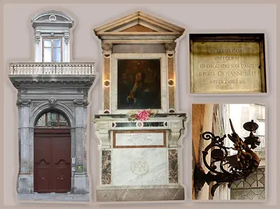 a wall with three different types of statues and a door at Maqueda331 in Palermo