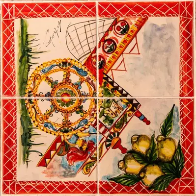 a painting of a kite and some fruit at Cocciu d'amuri in San Vito lo Capo