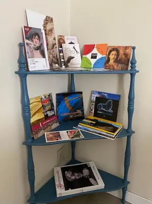 a shelf with books and magazines on it at Sammartino 108 in Palermo