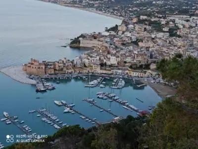 an aerial view of a harbor with boats in the water at Villa Laurum - Giardino degli allori - Castellammare del Golfo - Scopello in Castellammare del Golfo