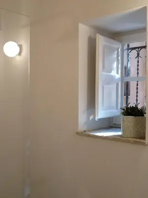 a window with a potted plant in a room at Casa Nonnona in Palermo