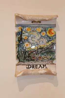 a painting of a starry sky with the words dream at cocciu d'amuri in Caccamo