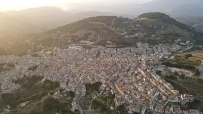 an aerial view of a city on a mountain at La Dimora Di Segesta in Calatafimi