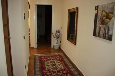 a hallway with a rug and a mirror on a wall at B&B Alexander-Room and Breakfast in Palermo