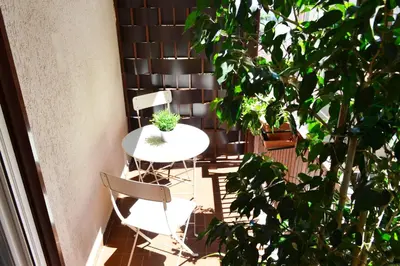 a table and chairs on a patio with a plant at REALE ORLEANS in Palermo
