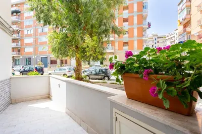 a balcony with a pot of flowers on a ledge at E.R. Apartment in Palermo