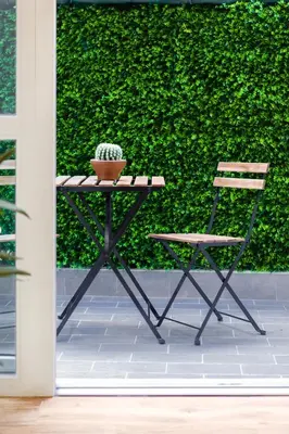 a chair and a plant on a table next to a hedge at Lighea aqua suites and breakfast in Palermo