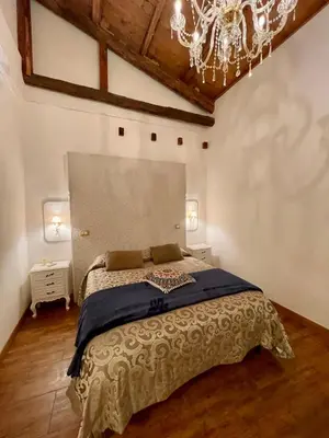 a bedroom with a bed and a chandelier at Interno12 in Palermo