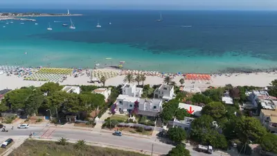 an aerial view of a beach and the ocean at Villa Azzurra a pochi passi dal mare in San Vito lo Capo