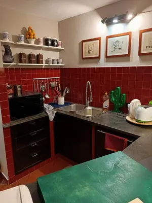a kitchen with a sink and red tiles at Mix&Match in Palermo