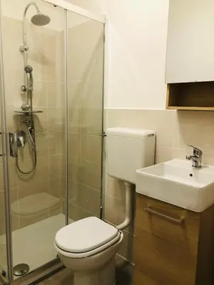 a bathroom with a toilet and a shower and a sink at Dal Barce Rooms in Palermo