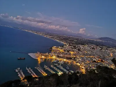 an aerial view of a harbor at night at Casetta 