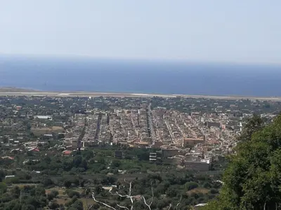 an aerial view of a city and the ocean at CASA DEL CORSO in Cinisi