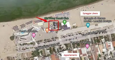 a map of a beach with a red arrow at Terrazza sul Golfo in Alcamo
