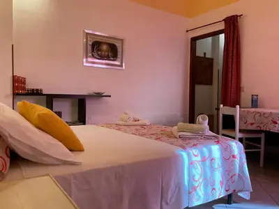 a bedroom with a bed and a fireplace in it at Un Nido Tra Mare e Monti in Partinico