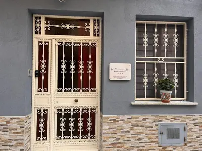 a building with a door and a window with a plant at da Mumminedda in Cinisi