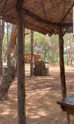 a wooden pavilion with a table and a tree at Casa vacanza 