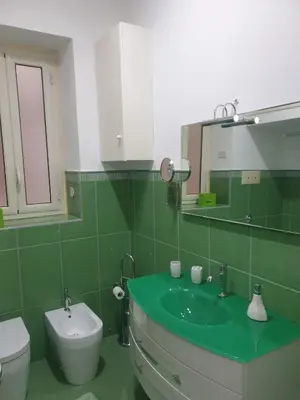 a green bathroom with a sink and a toilet at A Casa Tua in Palermo