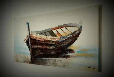 a painting of a boat sitting on the water at PESCA AZZURRA in Terrasini