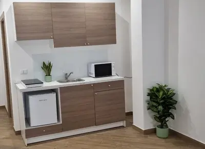 a kitchen with a sink and a microwave at Christian Guest House in Terrasini