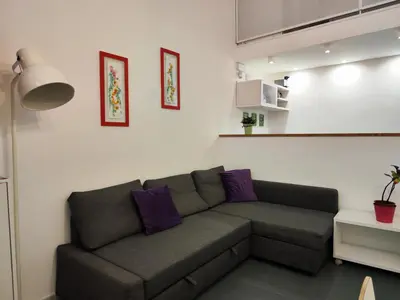 a living room with a couch and purple pillows at A NICAREDDA in Palermo