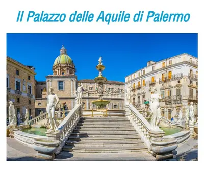 a staircase in a building with statues in front of it at Sul mare con spiaggetta privata vicino a Cefalù. in Buonfornello