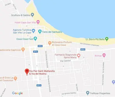 a map of the city of san francisco at CASE COLOMBO E MATTARELLA by Trerose Properties - Appartamenti centrali con wi-fi e posto auto privato gratuito in San Vito lo Capo