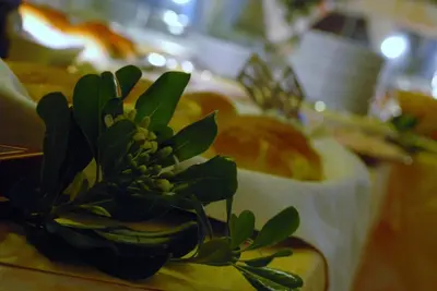 a green plant on a table with other fruit at Hotel del Centro in Palermo