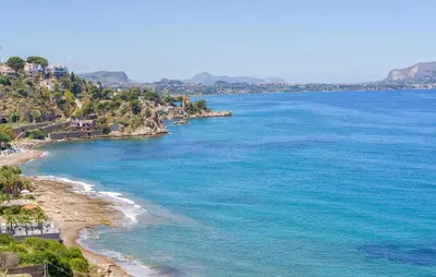 an aerial view of a beach and the ocean at Beautiful Home In Torre Colonna-Sperone in Mandra Capreria