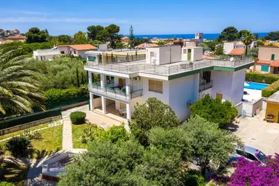an aerial view of a house with a swimming pool at Exclusive in Palermo