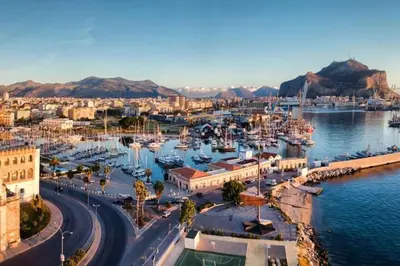 an aerial view of a harbor with boats in the water at Al Molo 6 in Palermo
