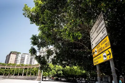 a street sign on a street with buildings and trees at Casa di Dada - statua in Palermo